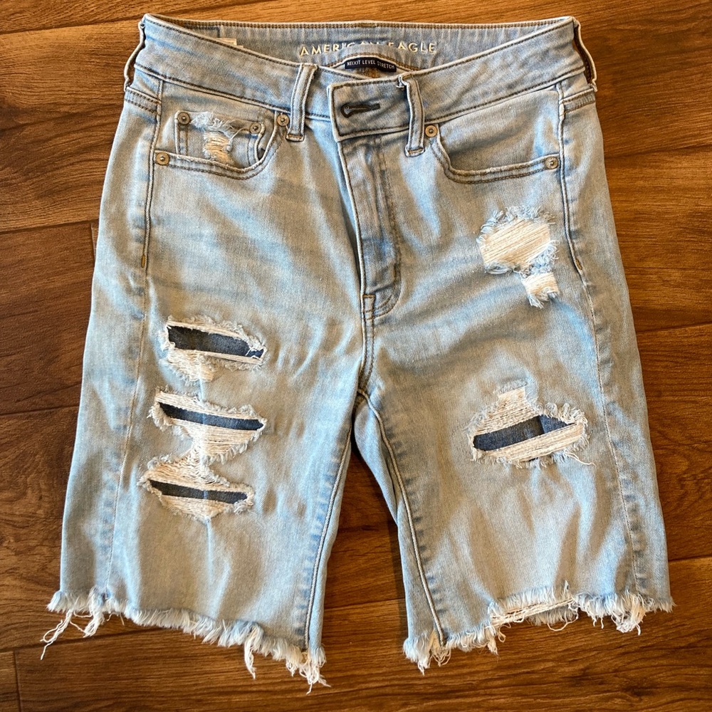 American Eagle AE Hi-Rise Skinny Bermuda Denim Cutoff Jean Shorts 8